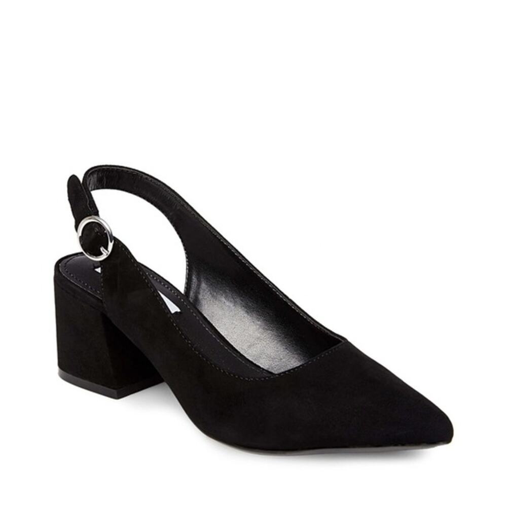 Steve Madden Black Suede ""DIZZY"" Pointed Toe Block Heel Slingback Pumps 8M